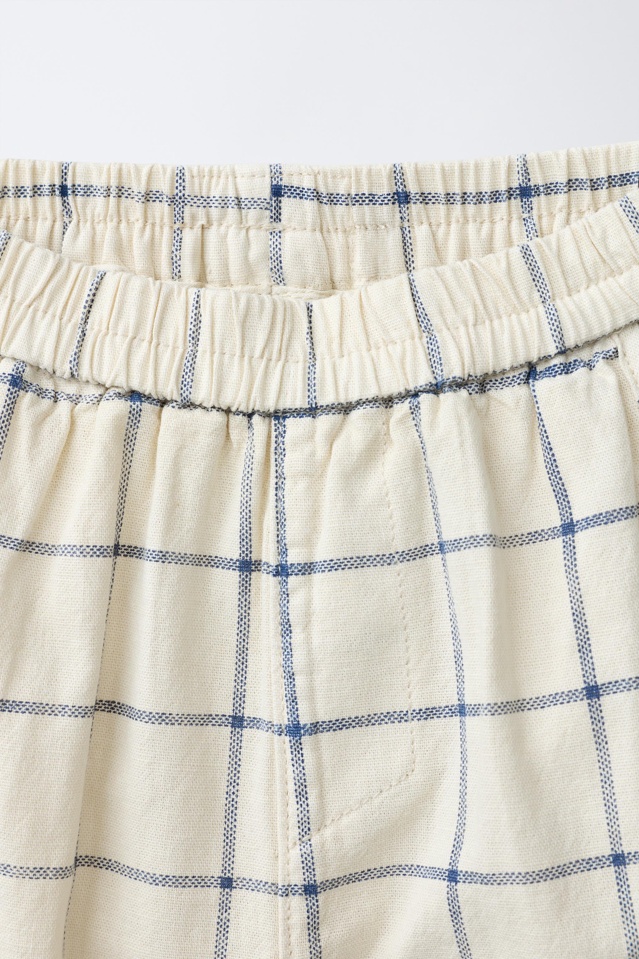 PANTALON BAGGY À CARREAUX AVEC COTON ET LIN